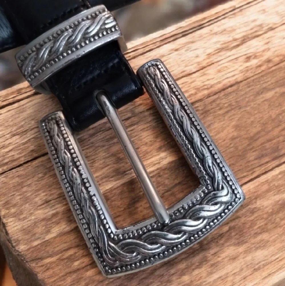 Brighton Black Leather Belt with Decorative Silver Buckle S